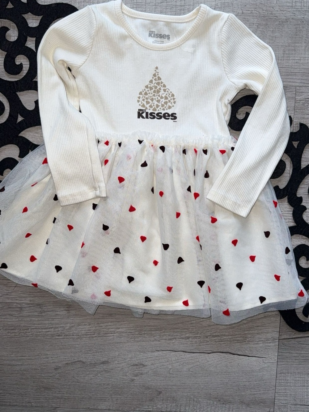 Disney White Long-Sleeve Tulle Dress with Red and Black Heart Accents